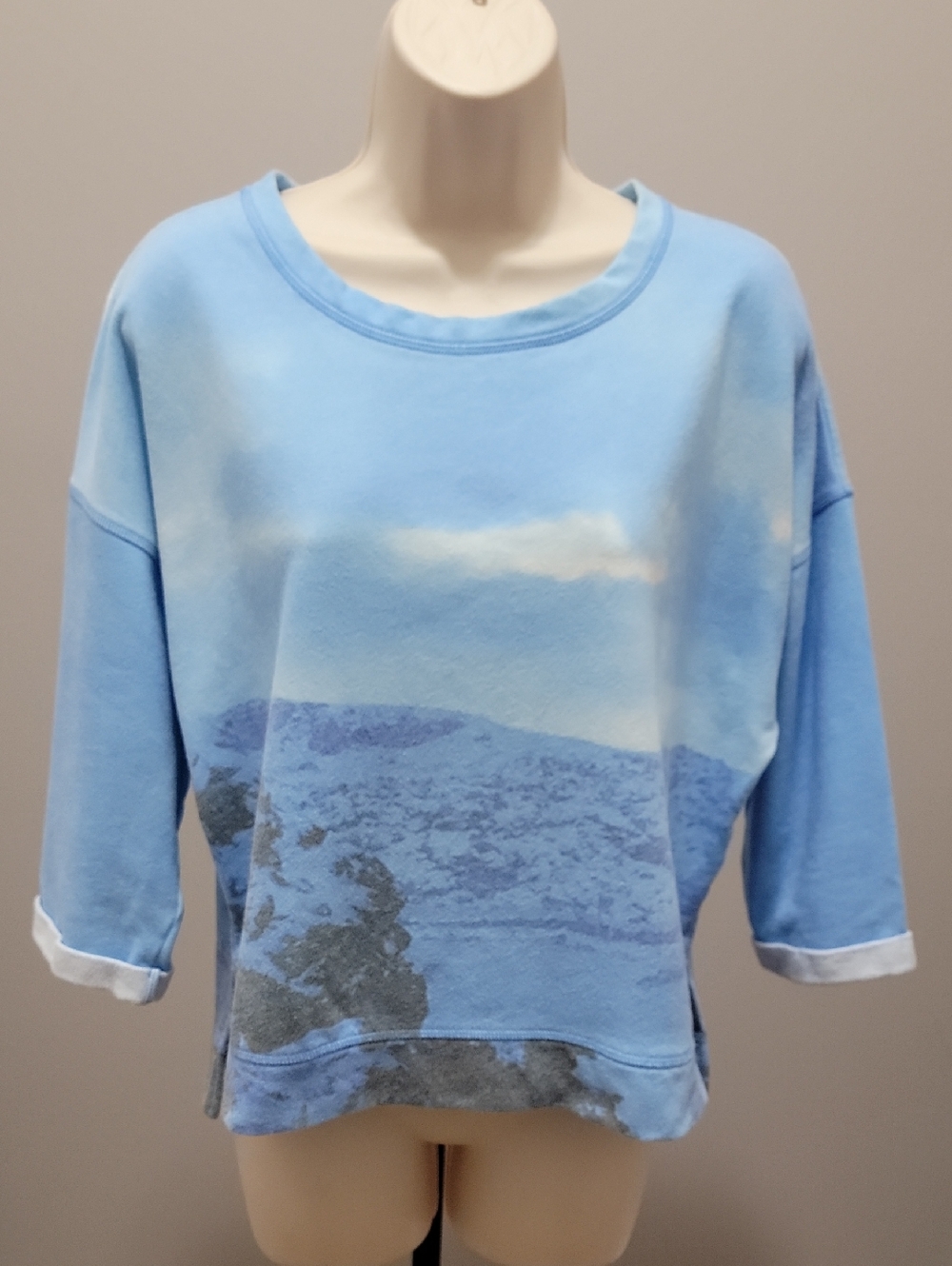Victorias Secret Sky Blue Scenic Print Pullover Sweatshirt Sz S